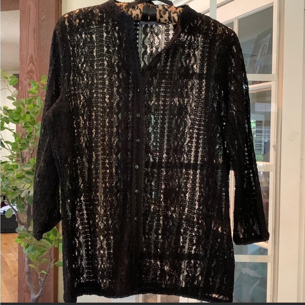 Liz Claiborne Black Lace button up blouse